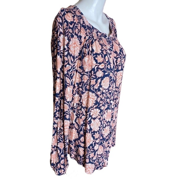 LUCKY BRAND Jemma Floral Peasant Top Blue Multi M - Picture 5 of 7